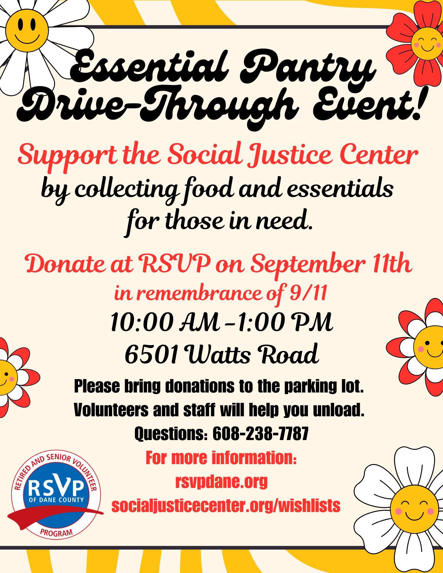 Essential Pantry Drive-Through Event is Sept 11 from 10:00 to 1:00.